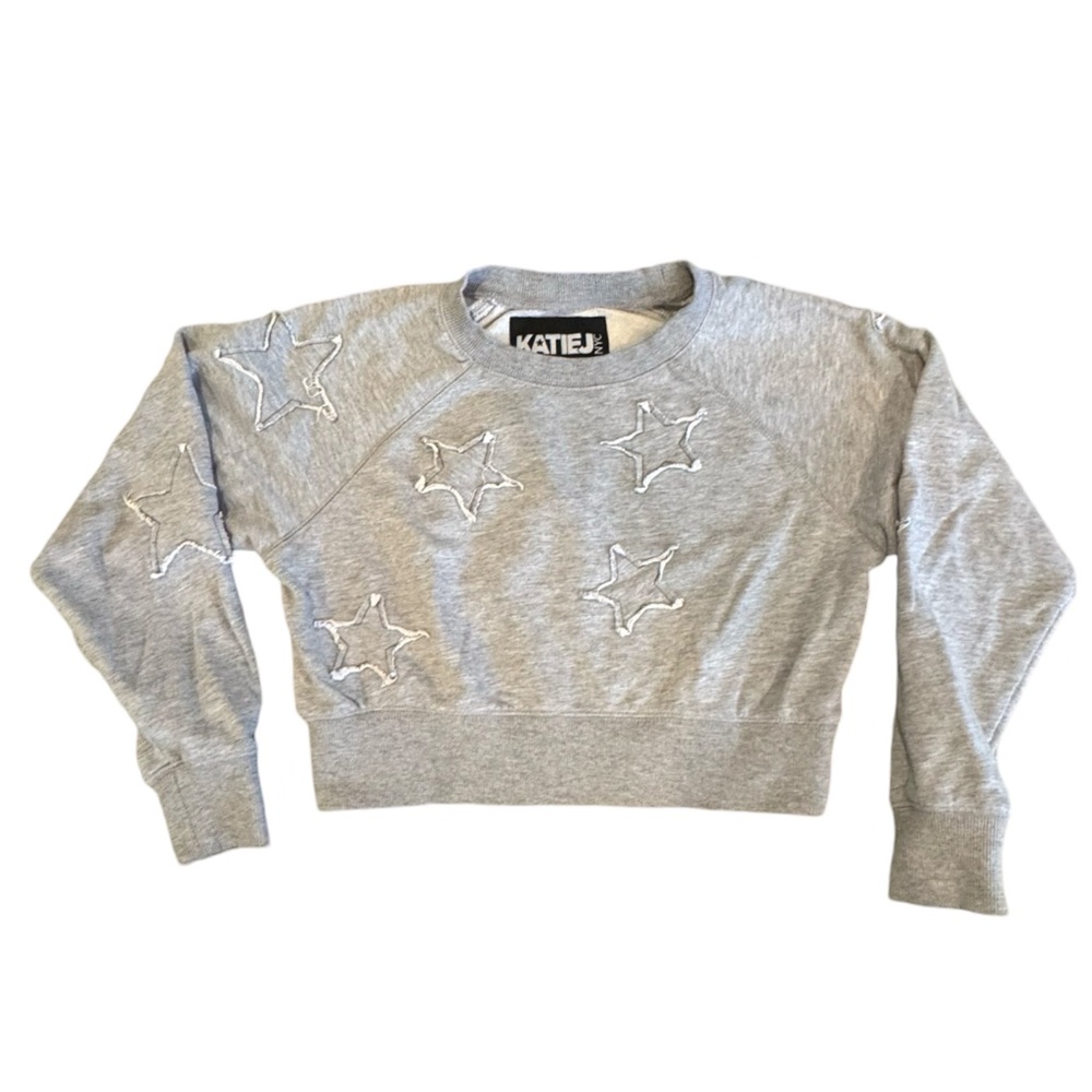 Katie J NYC Gray Star Embroidered Sweatshirt